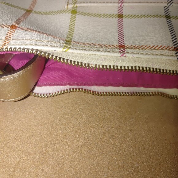 Coach Signature Crossbody Bag White Multicolor Plaid With Gold Accents & Pink In - Picture 8 of 15